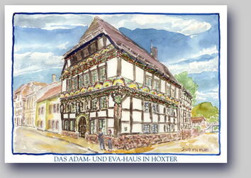Postkarte Adam Eva Haus