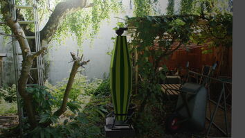 Ein Regenfass -gruen-gelb