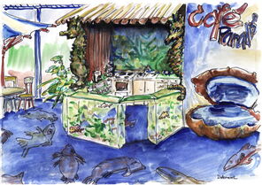 Café Paradieso in der Eingangshalle, Aquarell