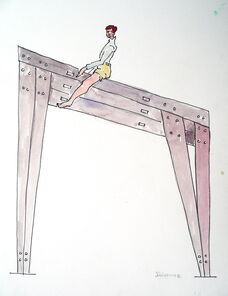 Ein Kind auf einem stilisiertem Pferd, Zeichnung, koloriert